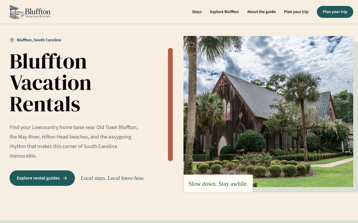 Bluffton Vacation Rentals website preview