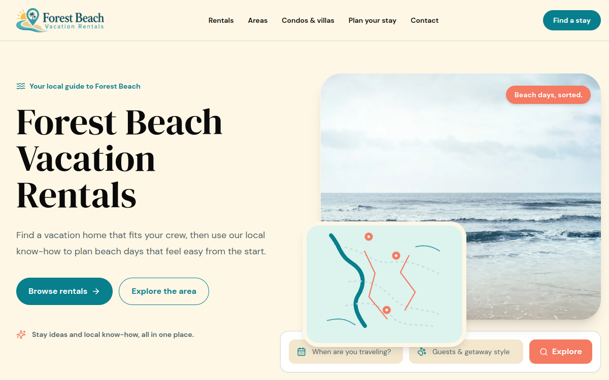 Forest Beach Vacation Rentals website preview