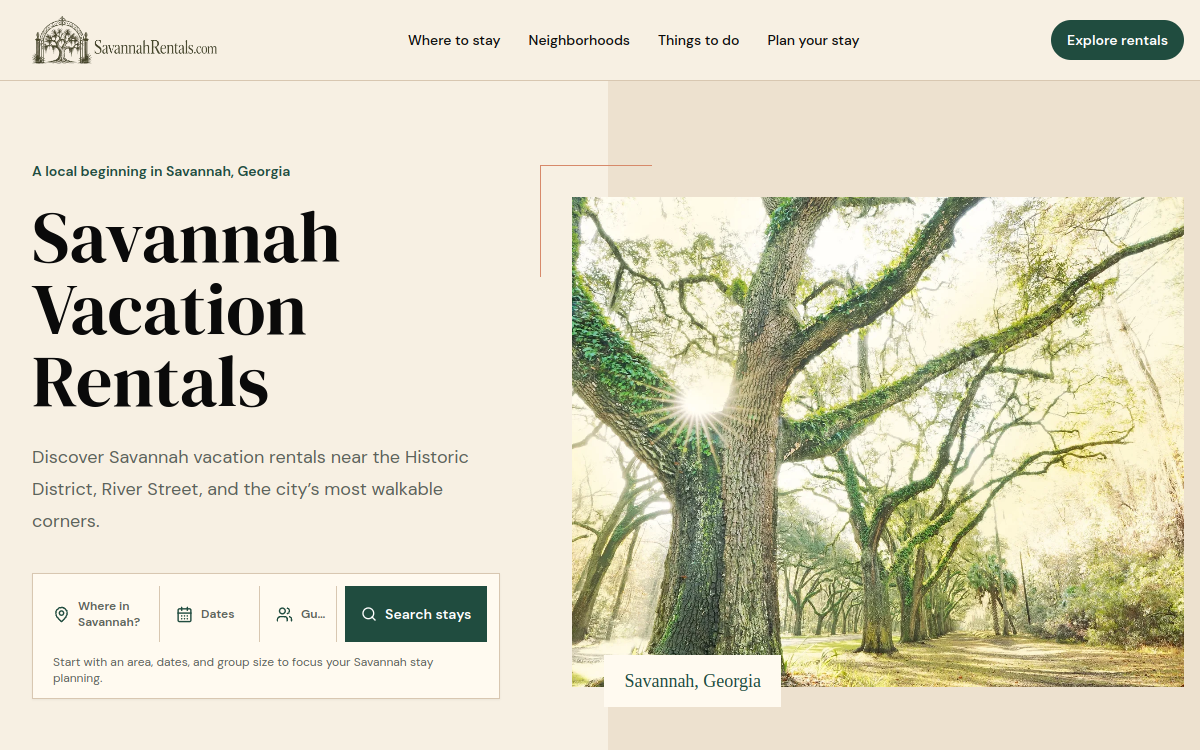 Savannah Rentals website preview